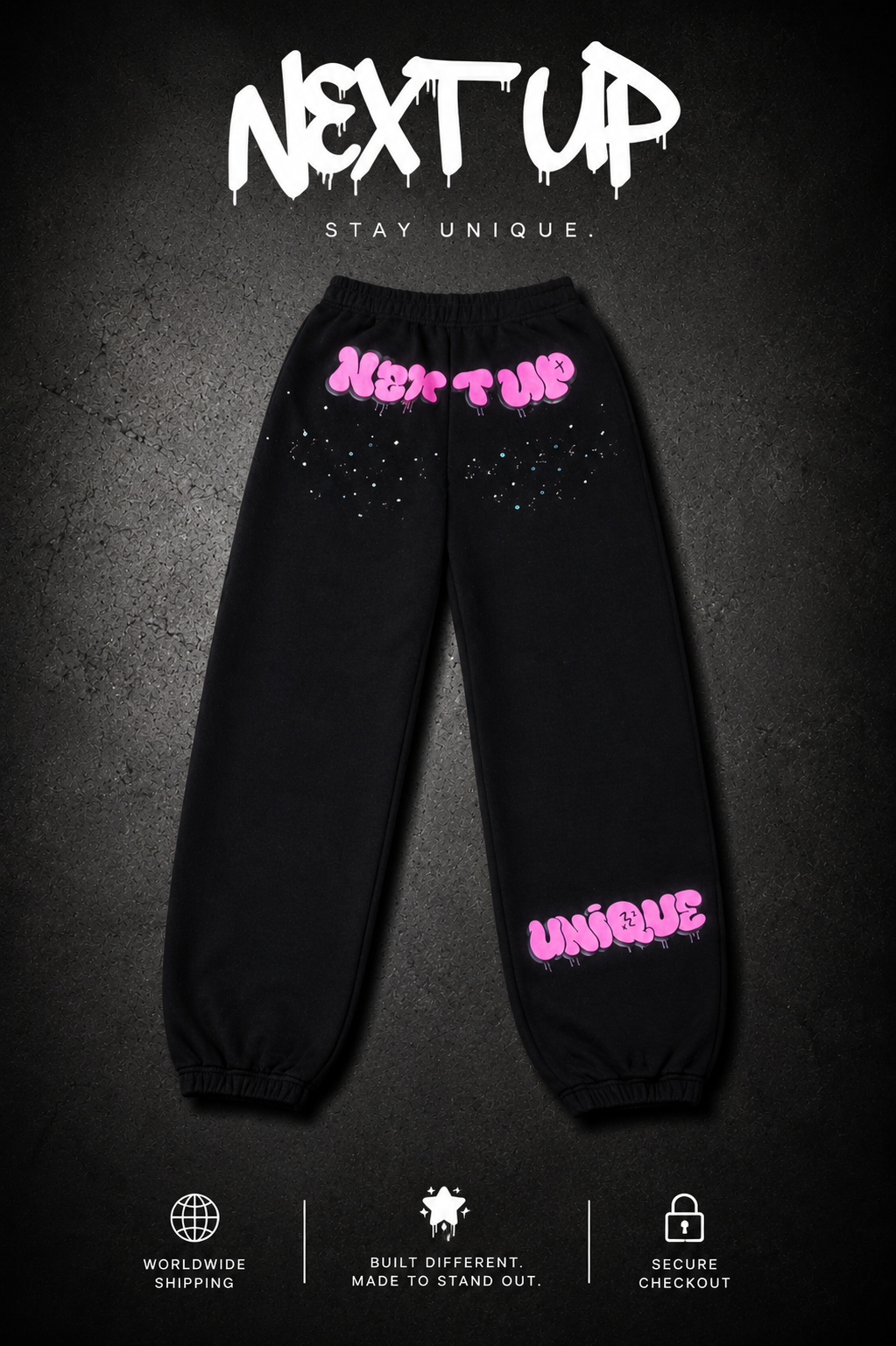 N3XT UP/UNIQUE SWEAT PANTS - BLACK
